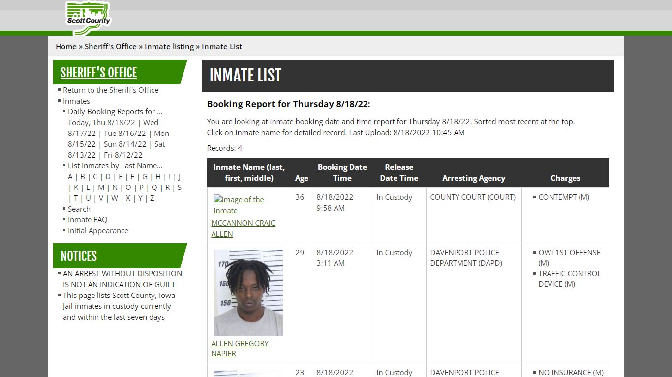 Inmate List - Scott County